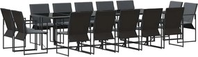 vidaXL Kert étkező szett 15 pcs Fekete Acél