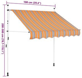 sárga és kék csíkos kézzel feltekerhető napellenző 100 cm