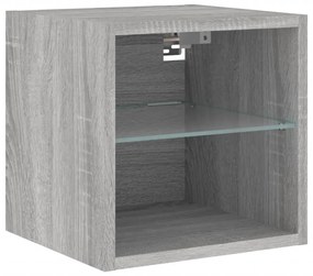 8 darab szürke sonoma színű szerelt fa fali TV-bútor LED-del