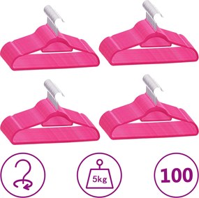 vidaXL 100 db rózsaszín csúszásmentes bársony ruhaakasztó