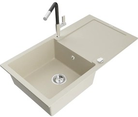 Mexen Leo, 1 kamrás gránit mosogató 900x500x190 mm és Flora mosogató csaptelep, bézs, 6501-69-670401-07