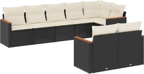 vidaXL 8 részes fekete polyrattan kerti ülőgarnitúra párnákkal