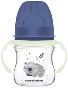 Antikolikus. üveg széles szájjal és világító fogantyúkkal, Sleepy Koala, 120 ml - kék
