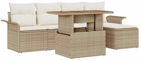 vidaXL Kerti Kanapé Szett tárolóval 6 pcs Bézs Poli rattan