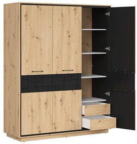 Ruhásszekrény Pont SZF3D2E (artisan tölgy + matt fekete). Akció -18%. 1063044