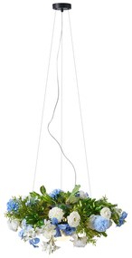 Bohemian függőlámpa fekete, színes, kék és fehér virágokkal - Flower Power