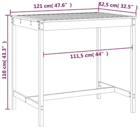 mézbarna tömör fenyőfa kerti asztal 121x82,5x110 cm
