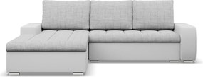 Toronto sarokkanapé, 2 ágyneműtartóval, fonott + műbőr, baloldali, szürke - fehér