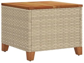 bézs polyrattan és akácfa kerti asztal 45 x 45 x 37 cm