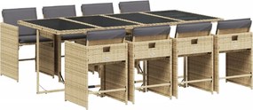 vidaXL 9 részes vegyes bézs polyrattan kerti étkezőgarnitúra párnákkal