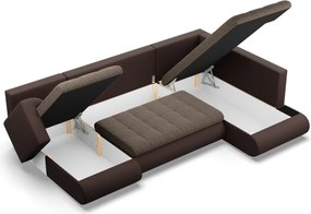 Tokio U sarokkanapé, 3 ágyneműtartóval, fonott + műbőr, jobboldali, barna