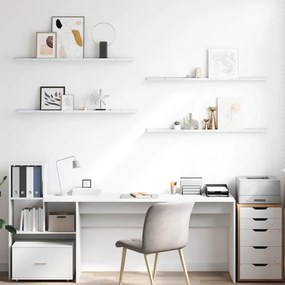 vidaXL Falpolc polcokkal 4 pcs Fehér márvány 115 x 9 x 3 cm Faanyag