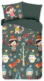 Sötétzöld egyszemélyes-hosszabbított pamut gyerek ágyneműhuzat 140x220 cm Fun – Good Morning