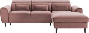Rózsaszín bársony kinyitható-tárolóhelyes sarokkanapé (jobb oldali-heverő résszel) Foble – ELTAP