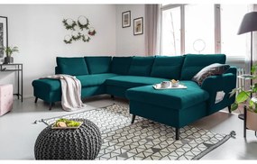 Stylish Stan türkiz kinyitható U alakú bársony kanapé, bal oldali - Miuform