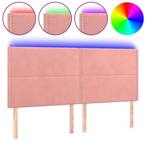 rózsaszín bársony LED-es fejtámla 180x5x118/128 cm