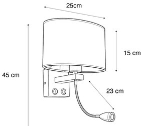 Fali lámpa sárgaréz ovális bársony árnyékkal, levélminta 25 cm - Brescia Combi
