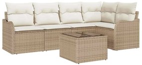 vidaXL Kerti Kanapé Szett párnával 6 pcs Bézs Poli rattan