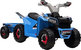 HOMCOM Elektromos Quad Gyerekeknek 6V, Játékautó 1.5-3 Éves Gyermekeknek, Elektromos Autó Trailerszel, 2.5 km/h, Fém, 106 x 41.5 x 48.5 cm, Kék | Aoso