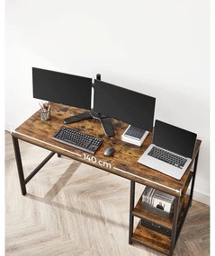 Számítógépesasztal 140x60 cm, Irodai asztal 2 polccal jobb vagy bal oldal, barna- fekete | VASAGLE