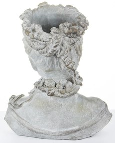 Cyrus design görög női arcot ábrázoló szürke-barna cement virágtartó kaspó 30x24x14cm