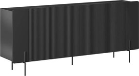 Malmi komód 200 cm négyajtós - matt fekete / fekete lábak