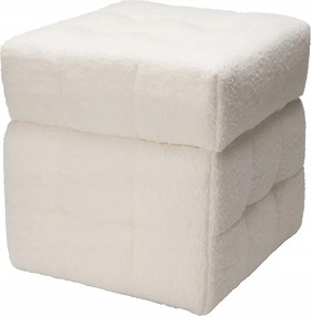 Puff Tárolórekesszel Kocka Plüss Fehér 38 X 38 X 37 CM
