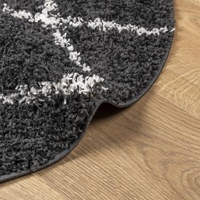 PAMPLONA fekete és krém bolyhos modern szőnyeg Ø 120 cm