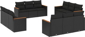 vidaXL 12 részes fekete polyrattan kerti ülőgarnitúra párnákkal