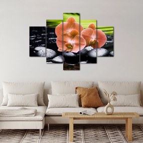 Kép - Narancssárga orchidea pálmalevelekkel (150x105 cm)