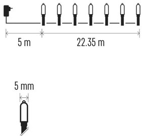 LED karácsonyi fényfüzér – hagyományos, 22,35 m, kültéri és beltéri, vintage