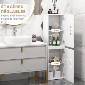 kleankin Fürdőszoba Magas Szekrény, Magas Fényű Tároló Szekrény, Állítható Polcok, 2 Szekrény, Fürdőszoba Tároló Polc, 35 x 25 x 120 cm, Fehér Fényes