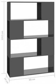 magasfényű szürke térelválasztó könyvszekrény 80x24x124,5 cm