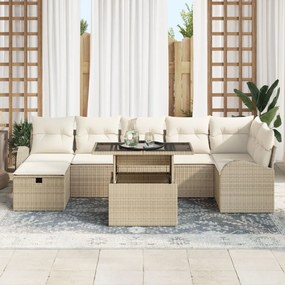 8 Rész Kerti Kanapé Szett Párnákkal Bézs Poly Rattan