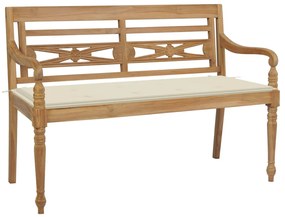 vidaXL tömör tíkfa Batavia pad krémszínű párnával 120 cm