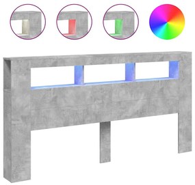 betonszürke szerelt fa LED-es fejtámla 200 x 18,5 x 103,5 cm