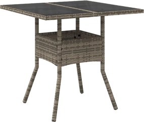 vidaXL szürke polyrattan üveglapos kerti asztal 80 x 80 x 75 cm