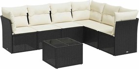 vidaXL 7 részes fekete polyrattan kerti ülőgarnitúra párnával