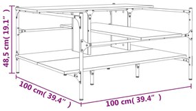 fekete szerelt fa dohányzóasztal 100 x 100 x 48,5 cm