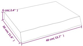 sötétbarna kezelt tömör tölgyfa fali polc 40x30x(2-6) cm
