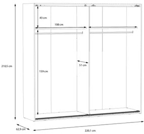 Tükrös gardróbszekrény OREN 220x210 cm artisan tölgy