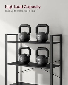 6 szintes magas könyvespolc, szabadon álló polc, acélkeret, fekete