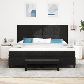 Box Spring Ágy Matraccal és Pad fekete 200x200 cm Szövet