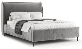 Szürke kárpitozott ágyneműtartós franciaágy ágyráccsal 160x200 cm Shell – Maison de Rêve