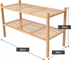 Bambusz cipőtartó 2 polcos 68 x 29 x 40 cm