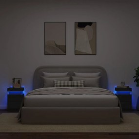 2 db fekete éjjeliszekrény LED-világítással 35 x 39 x 55 cm
