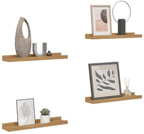 vidaXL Falpolc polcokkal tárolóval 4 pcs Barna 60 x 9 x 3 cm Faanyag