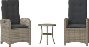 vidaXL 3 részes szürke polyrattan bisztrógarnitúra párnákkal