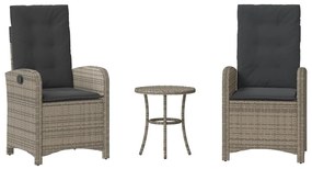 vidaXL 3 részes szürke polyrattan bisztrógarnitúra párnákkal