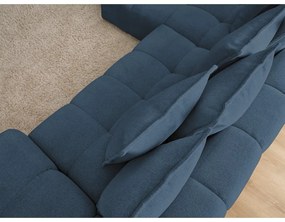 Sötétkék zsenília kinyitható-tárolóhelyes sarokkanapé (bal oldali-heverő résszel) Everest – Bobochic Paris